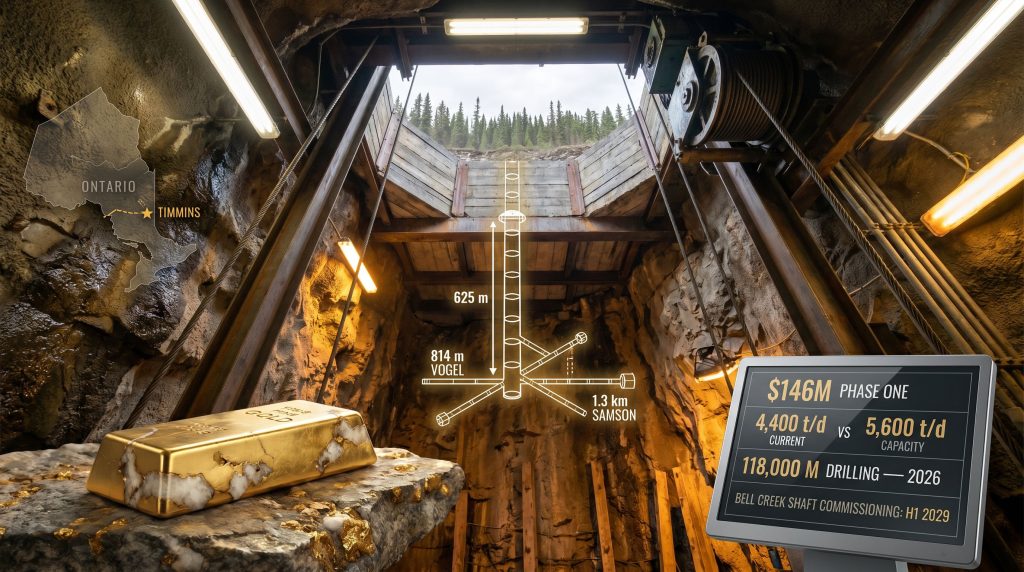 Pan American Silver Timmins expansion drive infographic mine shaft