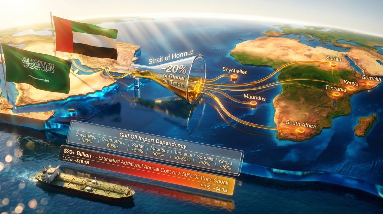 African countries dependent on oil from the Strait of Hormuz map