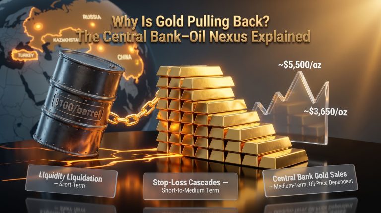 gold price pullback and central bank selling to buy oil graphic