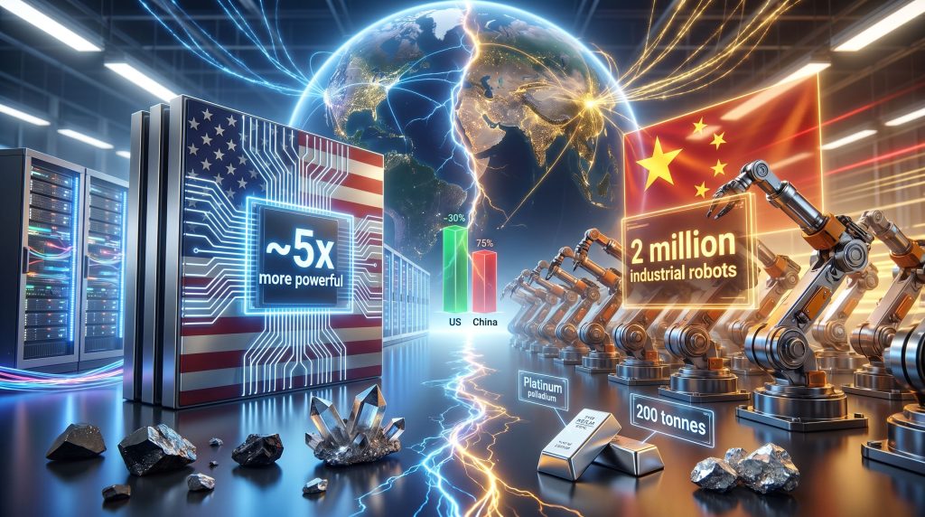 AI war between the US and China rivalry illustration