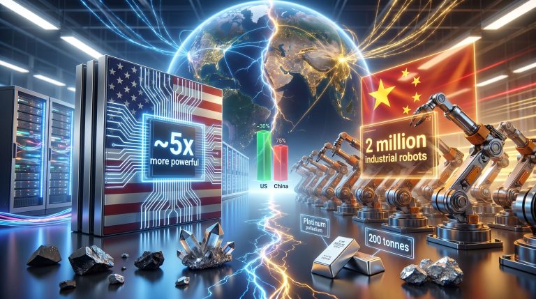 AI war between the US and China rivalry illustration