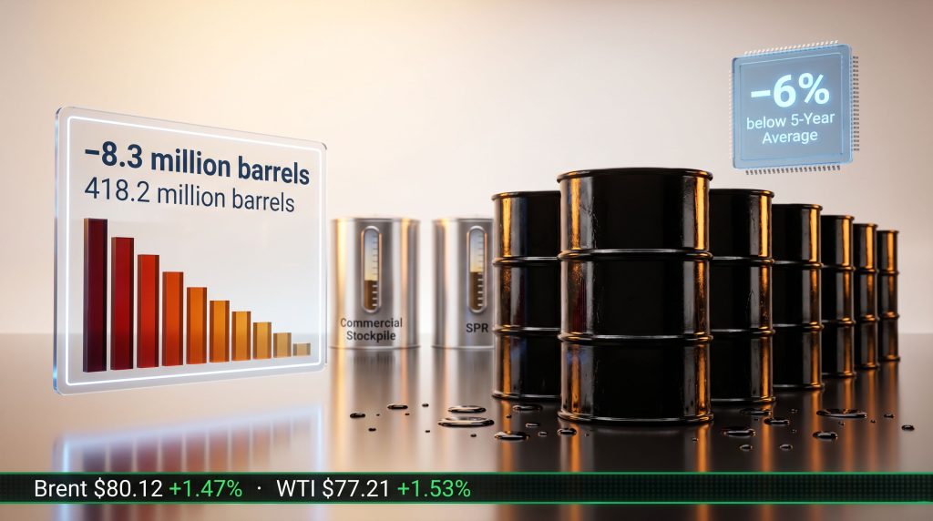 US crude oil and gasoline inventories EIA decline graphic