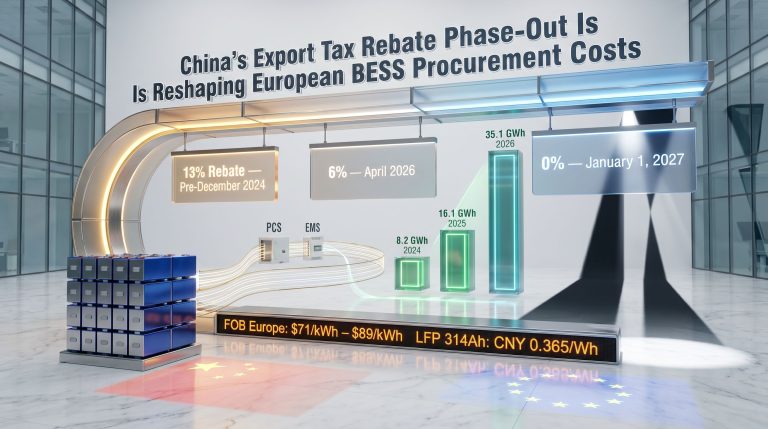 Chinese export tax rebate cuts to raise European BESS costs infographic