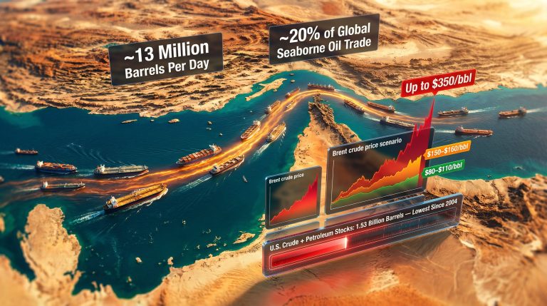 Strait of Hormuz oil price spike infographic map