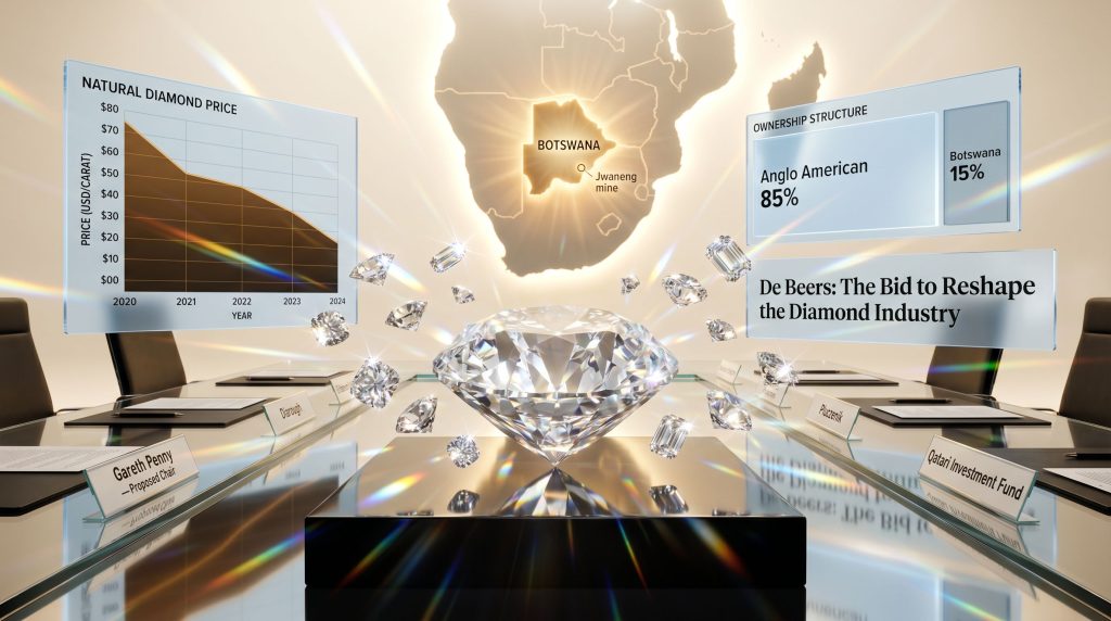 Gareth Penny De Beers bid boardroom graphic