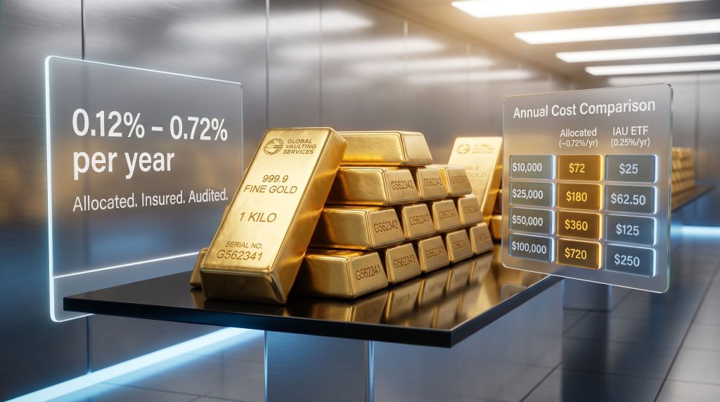 allocated gold storage cost comparison chart