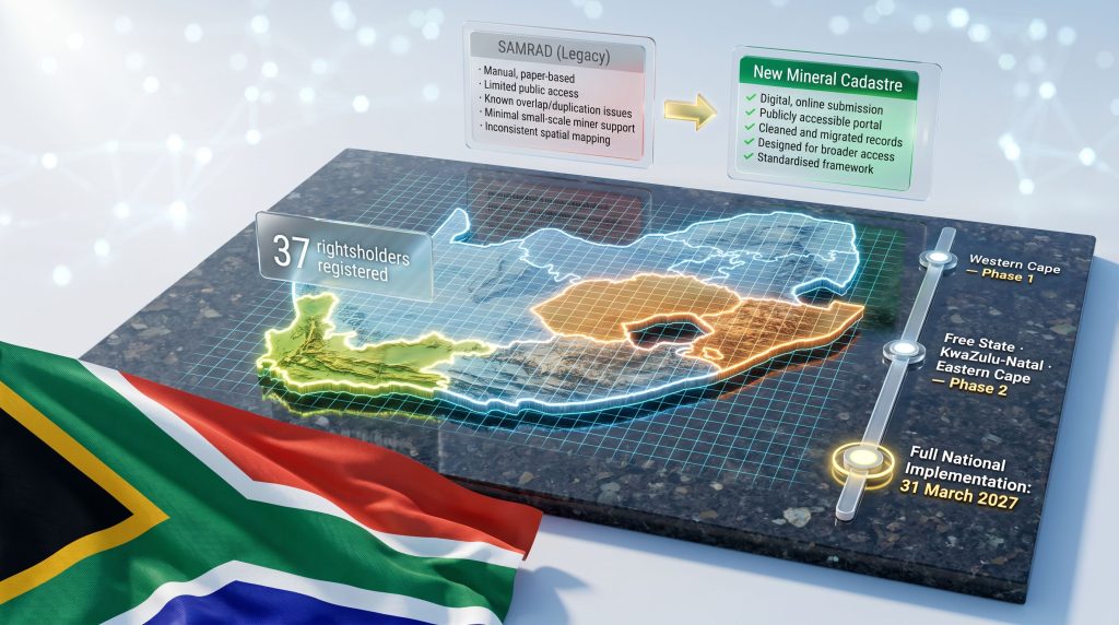 South Africa mineral cadastre rollout timeline map