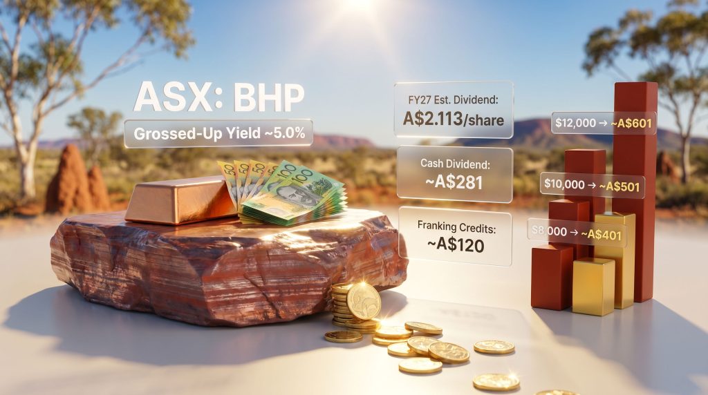 BHP shares passive income in 2027 chart