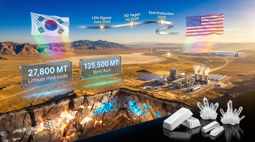 Rhyolite Ridge Korean partners KIND and Hyundai Engineering project timeline infographic