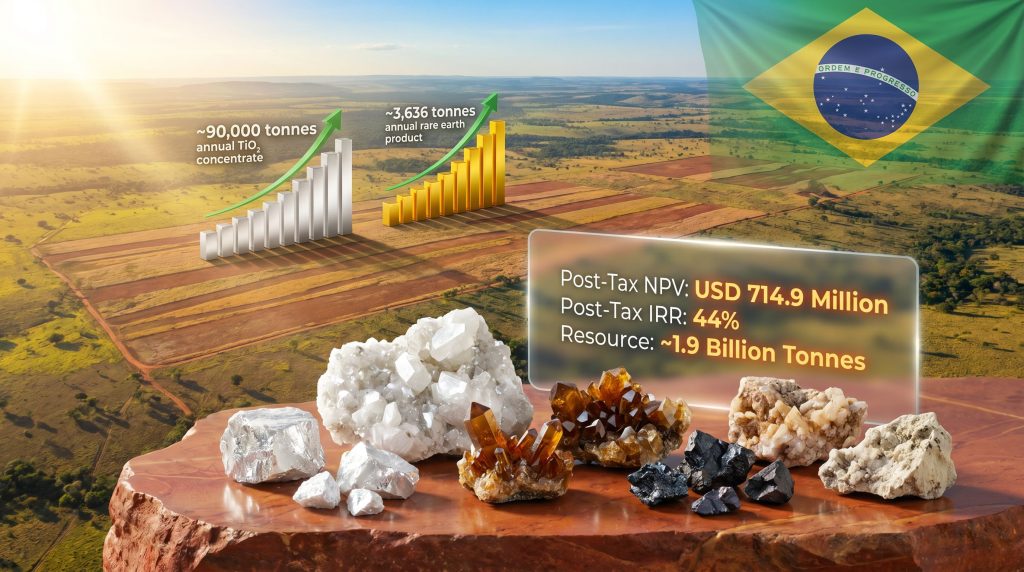 Resouro Tiros rare earth and titanium project in Brazil infographic