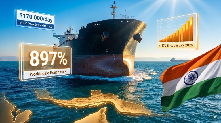 India-bound oil supertanker freight rate 897% of benchmark