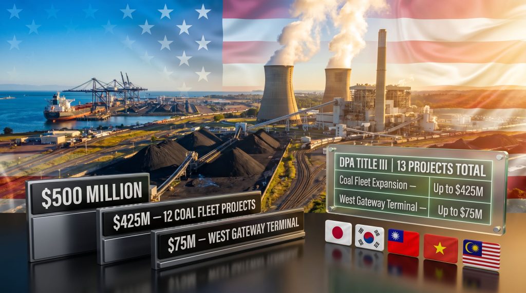 Defense Production Act funding for coal plants and export infrastructure graphic