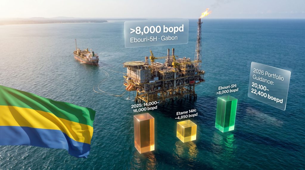 Vaalco Gabon well production offshore platform infographic