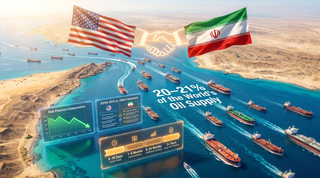 Trump Iran deal and Strait of Hormuz reopening illustration