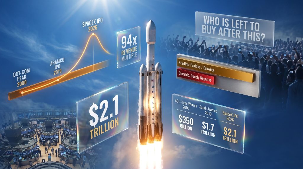 SpaceX IPO bubble concerns rocket valuation graphic