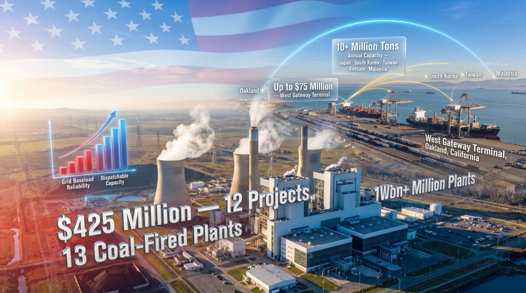 DOE coal funding for power plants and export infrastructure infographic
