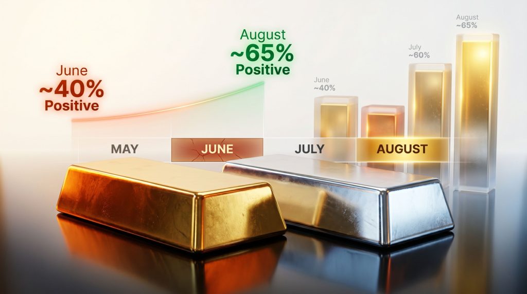 Gold and silver seasonality in summer chart