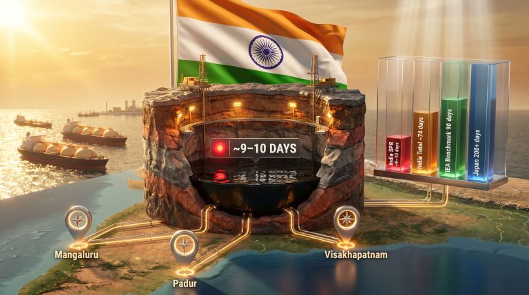 India strategic oil reserves 9-10 days of crude imports infographic