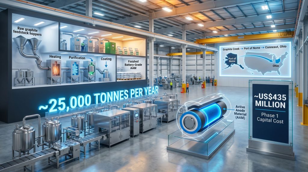 Graphite One Ohio anode materials plant infographic