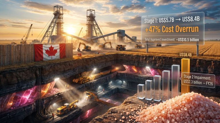 BHP Jansen potash project cost blowout graphic