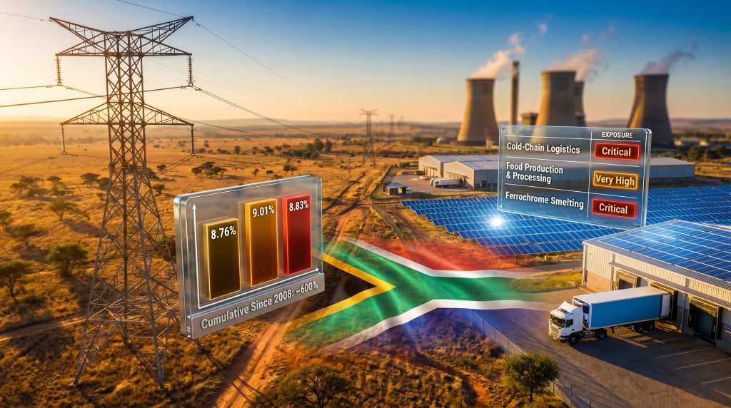 South Africa energy tariffs and supply chain risk infographic