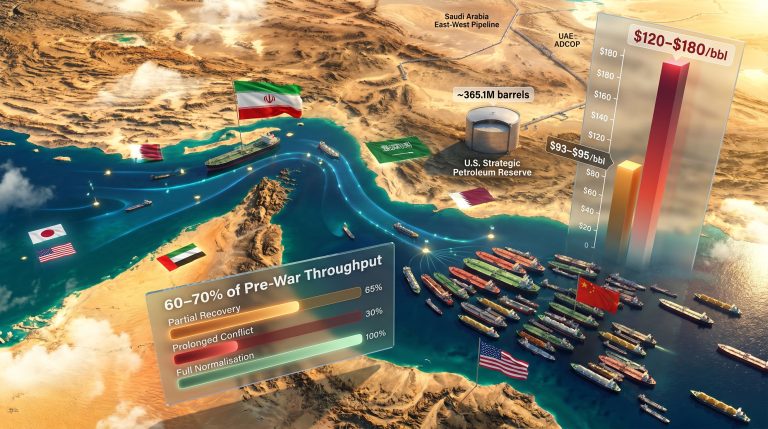 Persian Gulf oil tanker traffic recovery map infographic