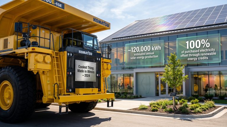 Komatsu new Peoria facility grand opening with solar panels