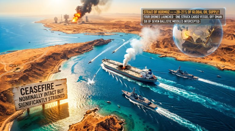 Trump says Iran violated ceasefire with drone attacks in the Strait of Hormuz scene