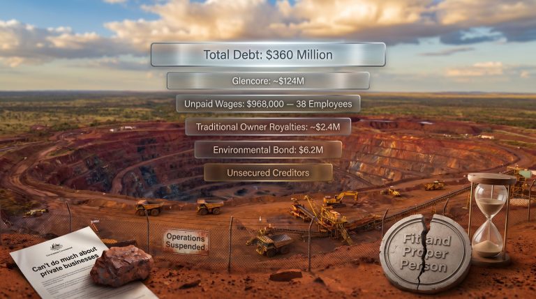 Nathan River Resources administration debt at mine