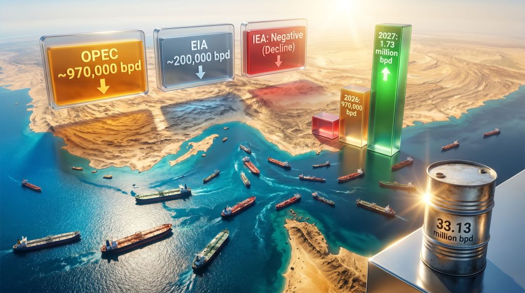 OPEC lowers 2026 global oil demand growth forecast infographic