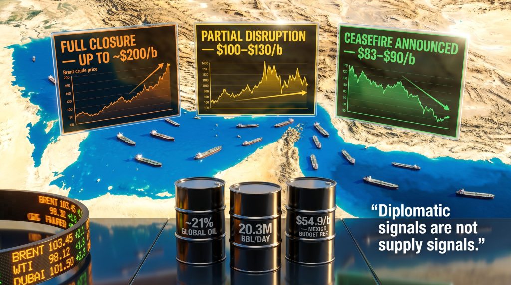 Strait of Hormuz oil prices scenarios map