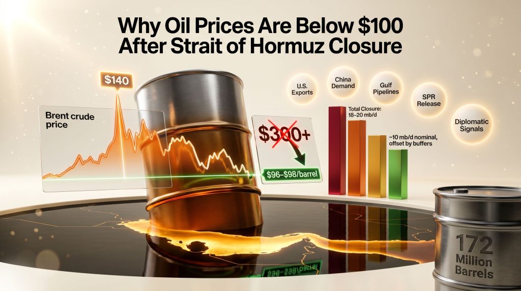 why oil prices are below $100 after Strait of Hormuz closure infographic