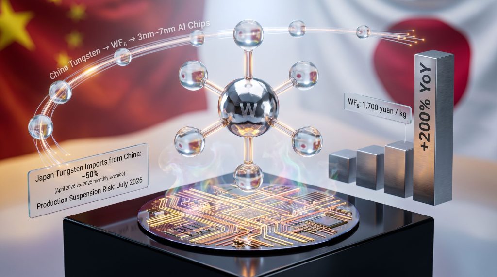 China tungsten export curbs Japan AI chip supply chain infographic