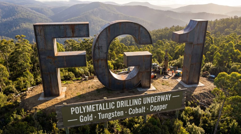 FLYNN Gold Ltd-FG1-FG1 polymetallic drilling site in mountains
