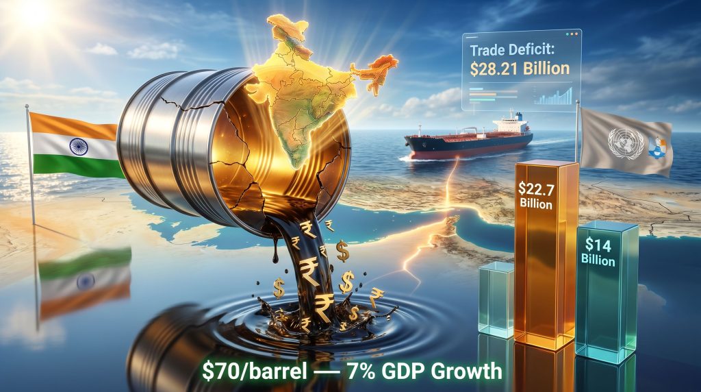 Falling oil prices and India trade deficit illustration