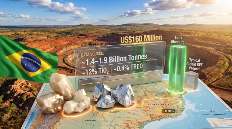 Resouro rare earths and titanium investment in Brazil map infographic