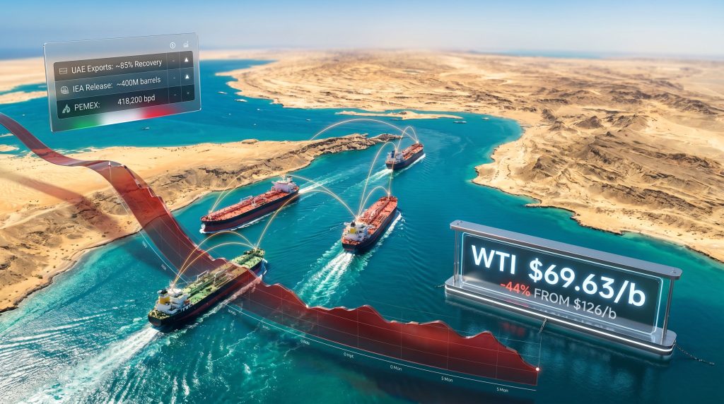 oil falls below $70 as Hormuz traffic returns, tankers transit strait