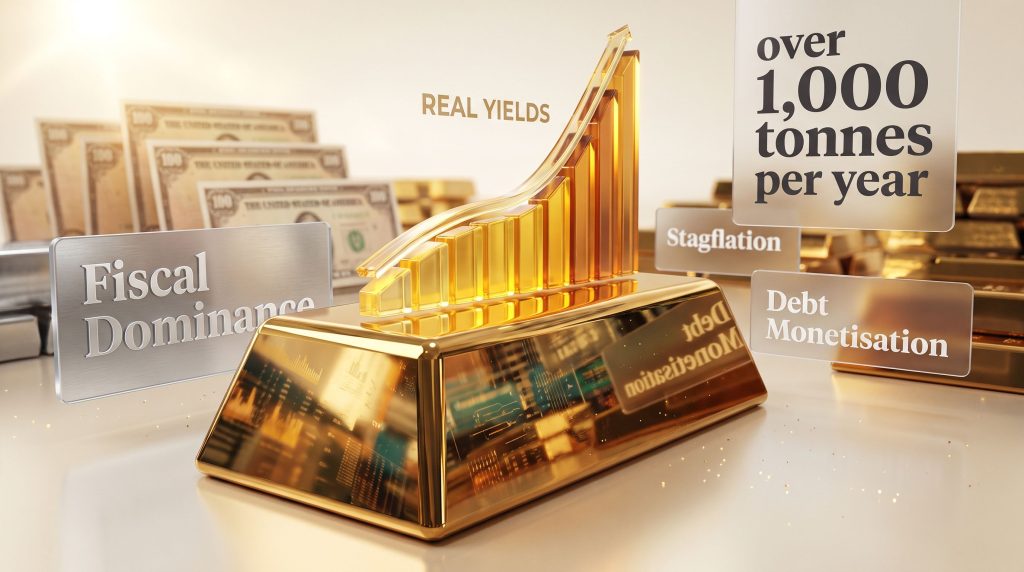 Gold and rising bond yields chart concept