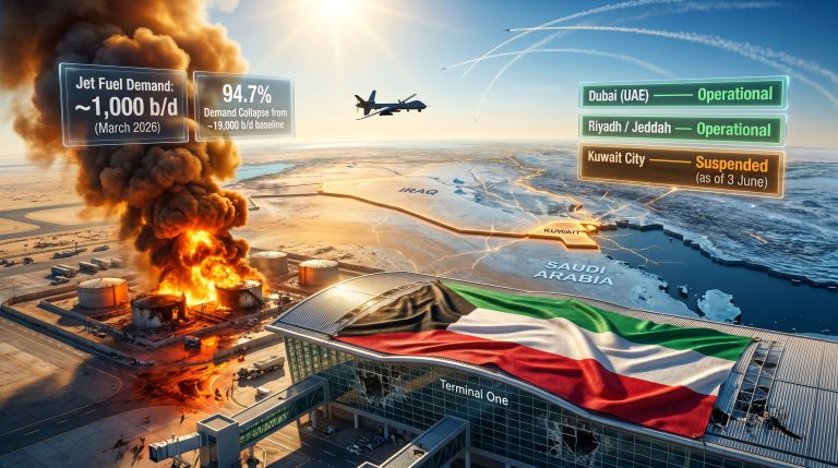 Kuwait suspends air traffic after drone hits airport map graphic