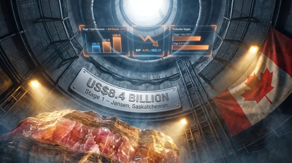 BHP Jansen project cost overruns visualized underground