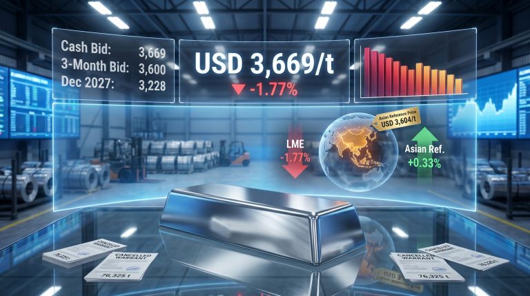 LME aluminium cash bid price falls as stocks decline chart