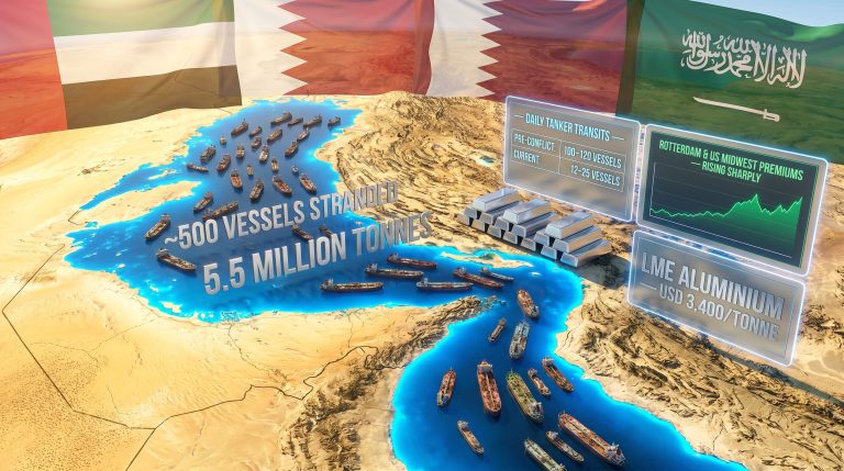Strait of Hormuz aluminium trade disruption map graphic