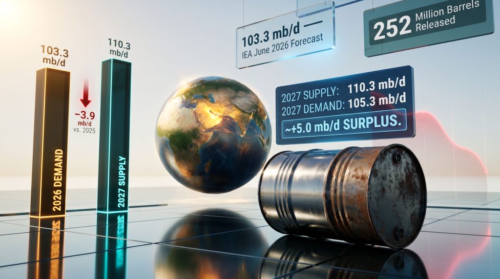 IEA oil demand forecast and 2027 surplus chart
