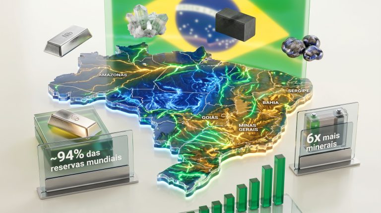minerais críticos no Brasil em mapa ilustrado
