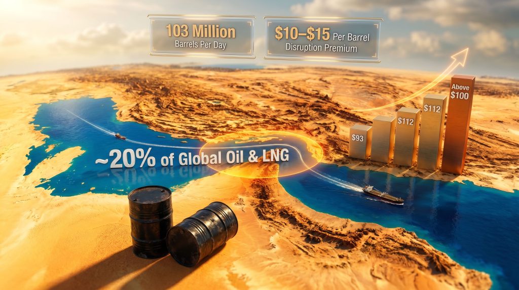 Oil prices and Middle East conflict infographic map