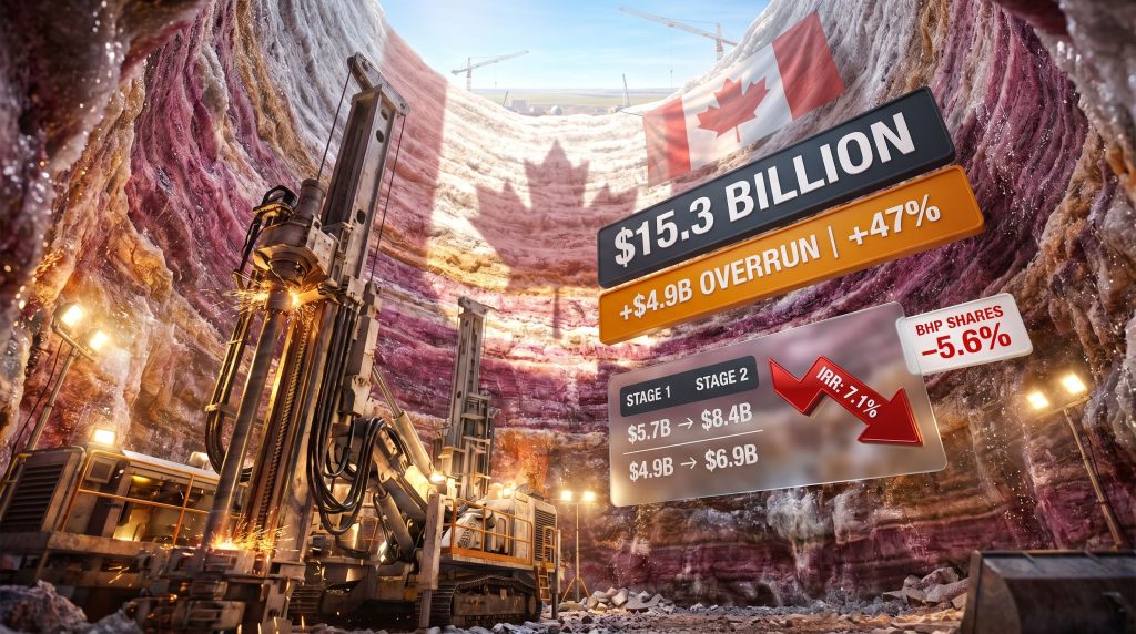 BHP Jansen potash cost blowout mine graphic