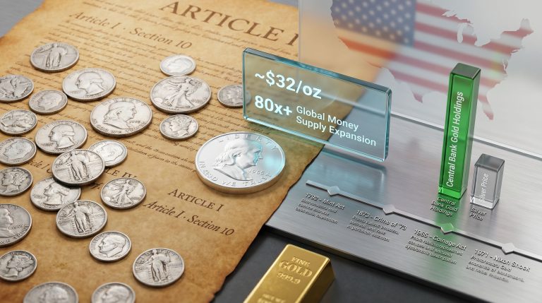 Silver as constitutional money in the United States concept graphic