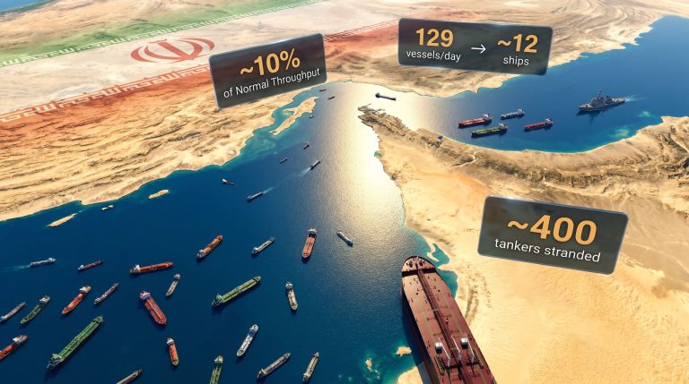 Strait of Hormuz traffic remains limited infographic map