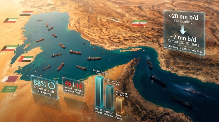 Strait of Hormuz oil traffic map infographic