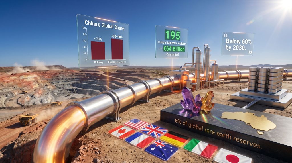 G7 rare earth targets and non-Chinese supply chains infographic